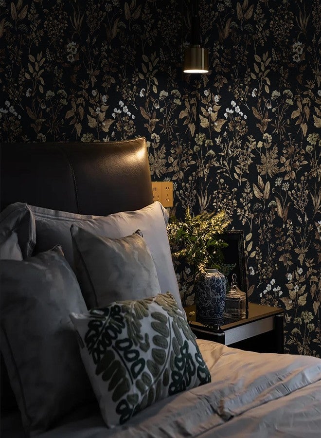 Dimoon 236"x17.3" Peel and Stick Wallpaper Contact Paper Black/Golden Floral Wallpaper Dark Floral Wall Paper Removable Vintage Self Adhesive Waterproof for Bathroom Shelf Moody Vinyl Roll Embossed - Image 3